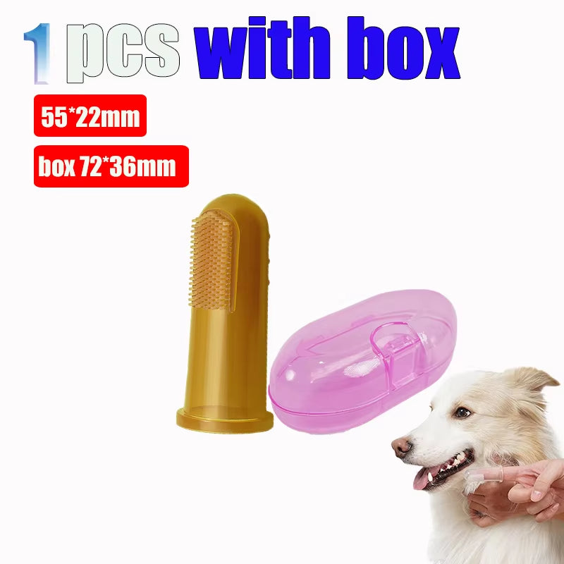 With Box Silicone Soft Pet Finger Cuff Toothbrushes Dog Brush Bad Breath Tartar Teeth Care Tool Cleaning Scrub Silicagel