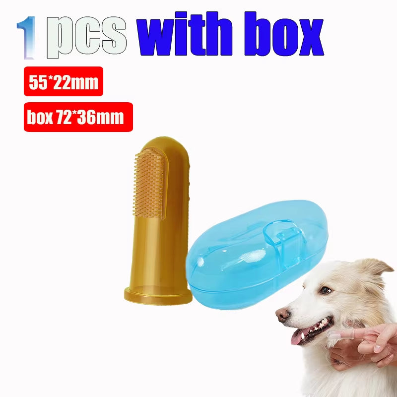 With Box Silicone Soft Pet Finger Cuff Toothbrushes Dog Brush Bad Breath Tartar Teeth Care Tool Cleaning Scrub Silicagel