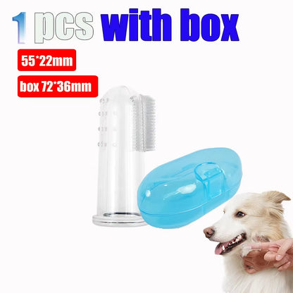 With Box Silicone Soft Pet Finger Cuff Toothbrushes Dog Brush Bad Breath Tartar Teeth Care Tool Cleaning Scrub Silicagel