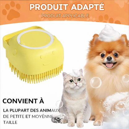 Brosse de Bain en Silicone pour Chien et Chat avec Distributeur de Shampooing