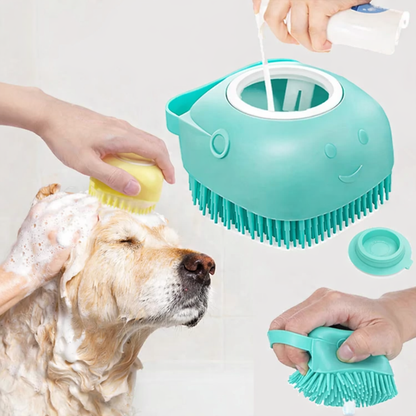 Brosse de Bain en Silicone pour Chien et Chat avec Distributeur de Shampooing