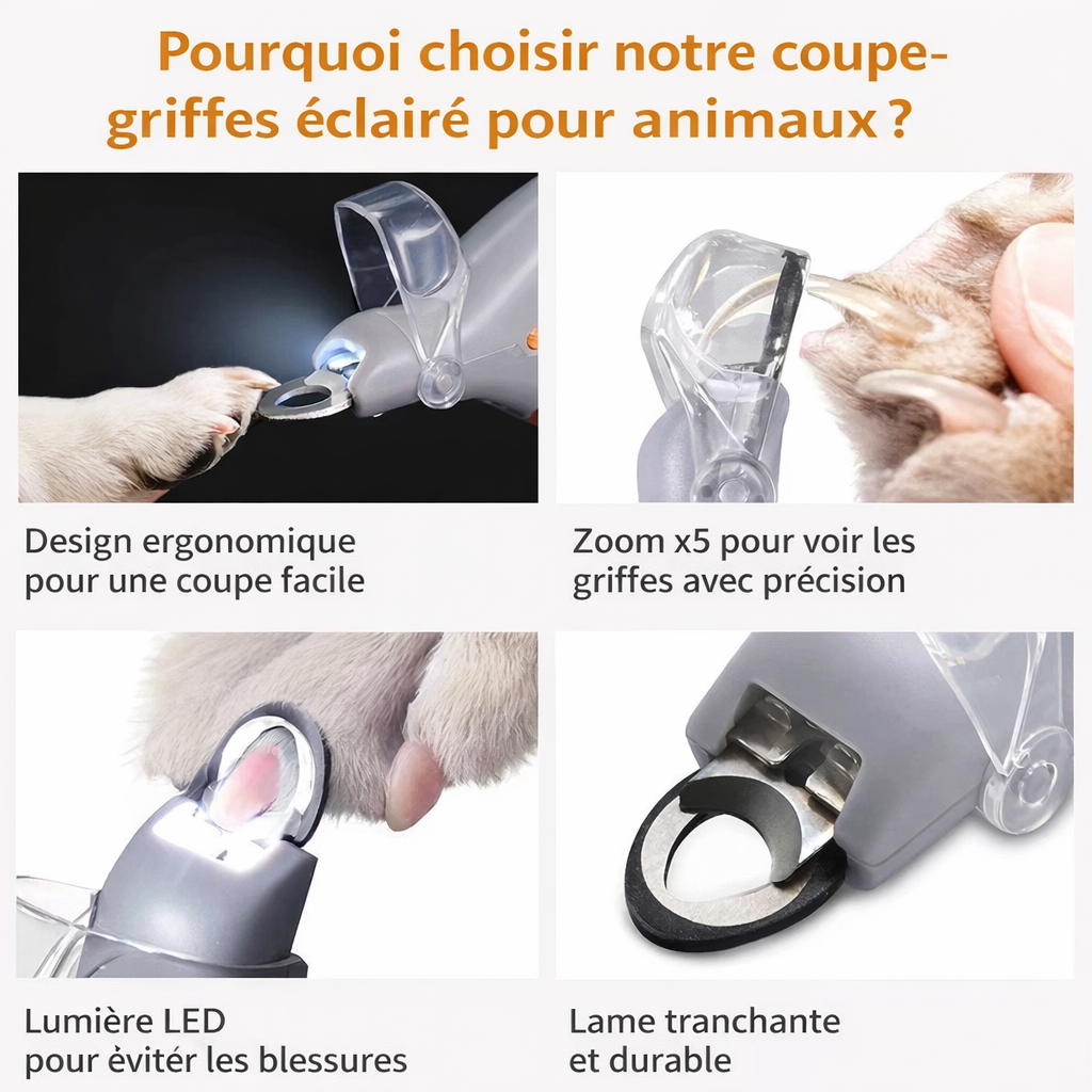 Coupe-Griffes LED pour Chien et Chat, Coupe Douce et Sécurisée pour des Griffes Sans Stress et Sans Douleur