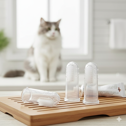 Brosse à Dents Premium en Silicone Souple pour Animaux avec Boîte de Protection, Doigtier de Soin Dentaire pour Chiens et Chats, Action Anti-Tartre et Haleine Fraîche